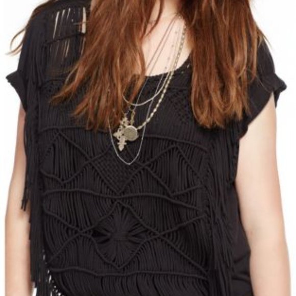 🖤Ralph Lauren NWT Denim&Supl Black Fringe Top, L - Picture 1 of 11